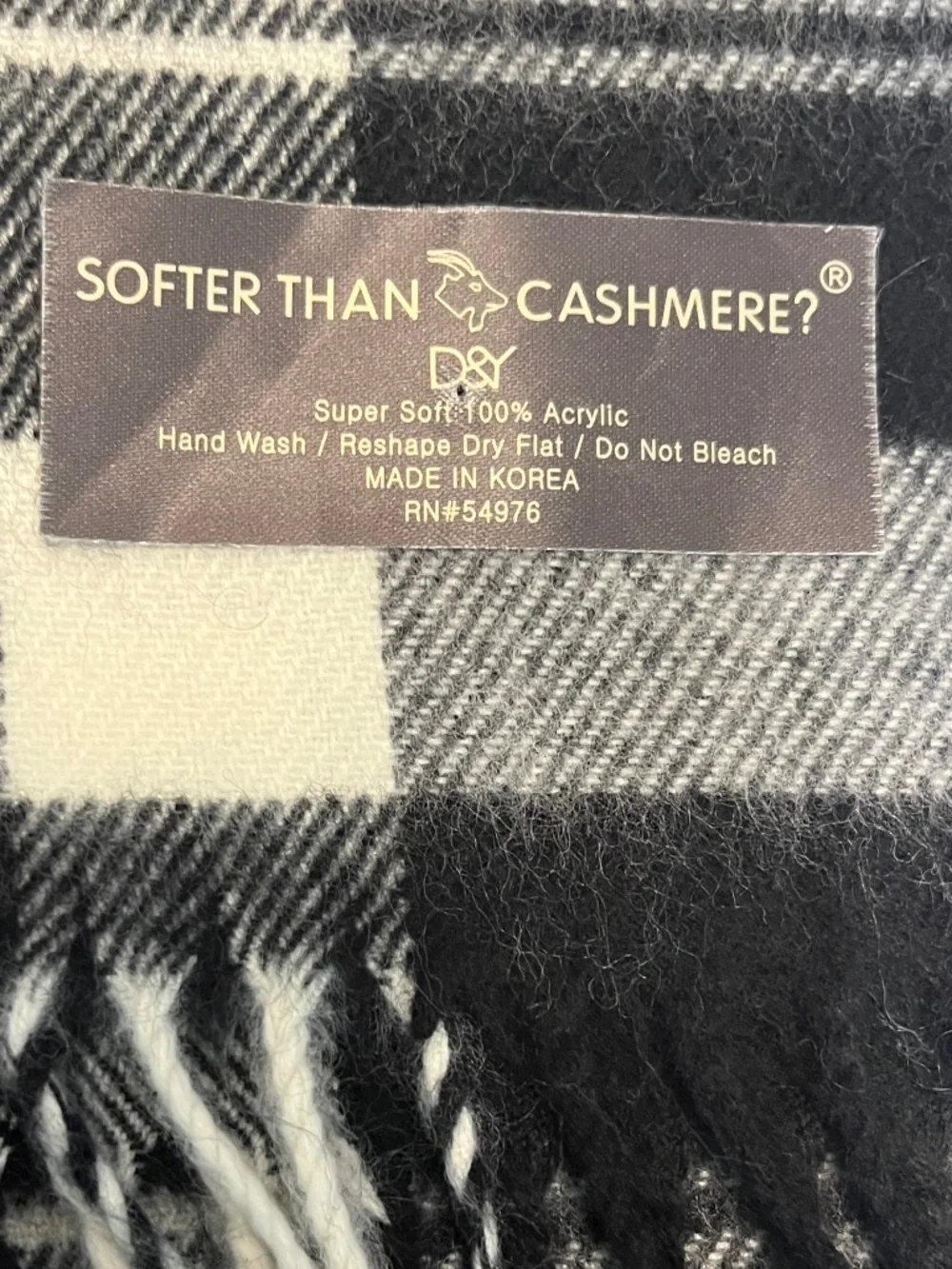 Softer the Cashmere Black and White Scarf with Fringe